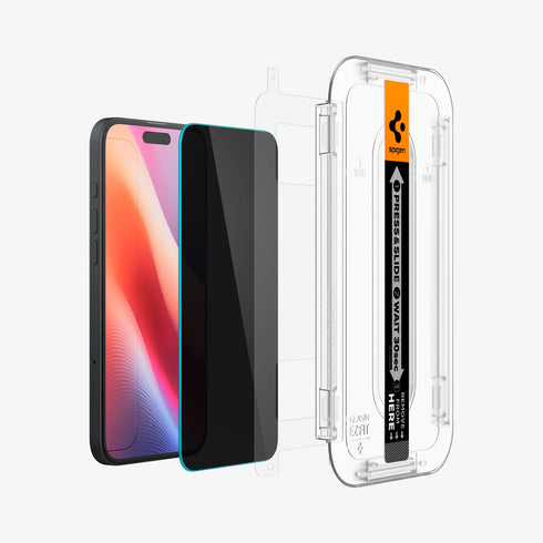 מגן מסך לסדרת iPhone 16 מבית Spigen GLAS.tR EZ Fit Privacy